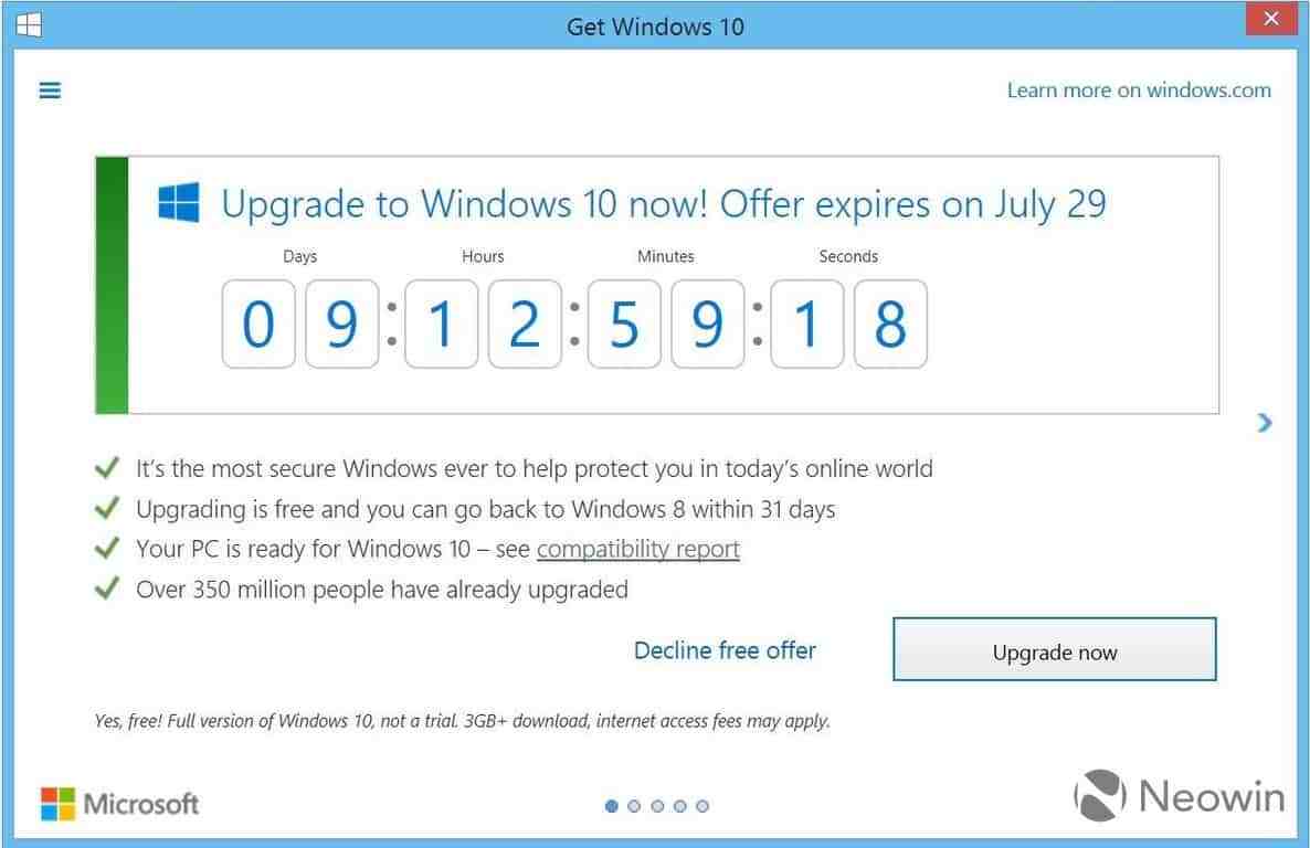 The Get Windows App Adds A Countdown Clock, Adds Warning Icon 1186x768 The Get Windows App Adds A Countdown Clock, Adds Warning Icon