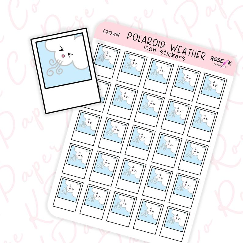 794x794 Windy Weather Icon Stickers Polaroid Weather Hobonichi Etsy