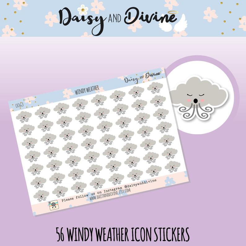 794x794 Windy Weather Icons Mini Planner Stickers Bullet Journal Icon Etsy