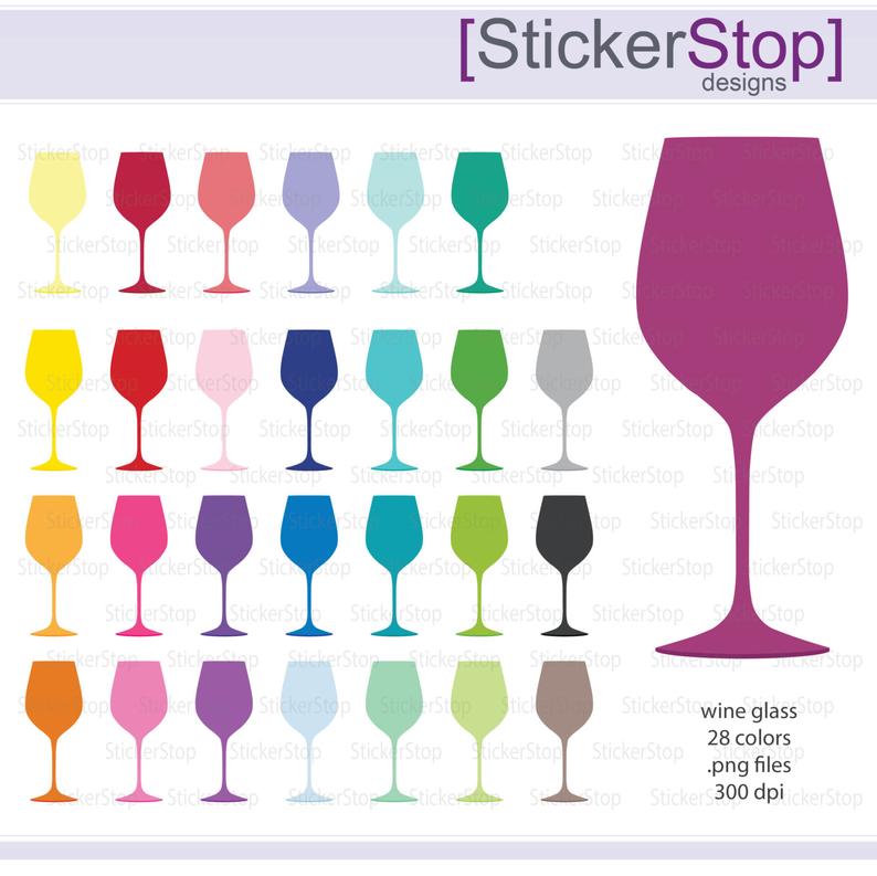 794x793 Wine Glasses Icon Digital Clipart In Rainbow Colors Instant Etsy