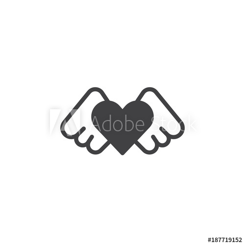 500x500 Heart Angel Wings Icon Vector, Filled Flat Sign, Solid Pictogram