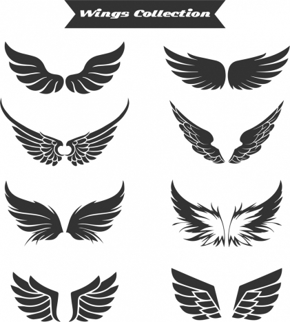 421x468 Wings Icons Collection Flat Black White Design Vectors Stock