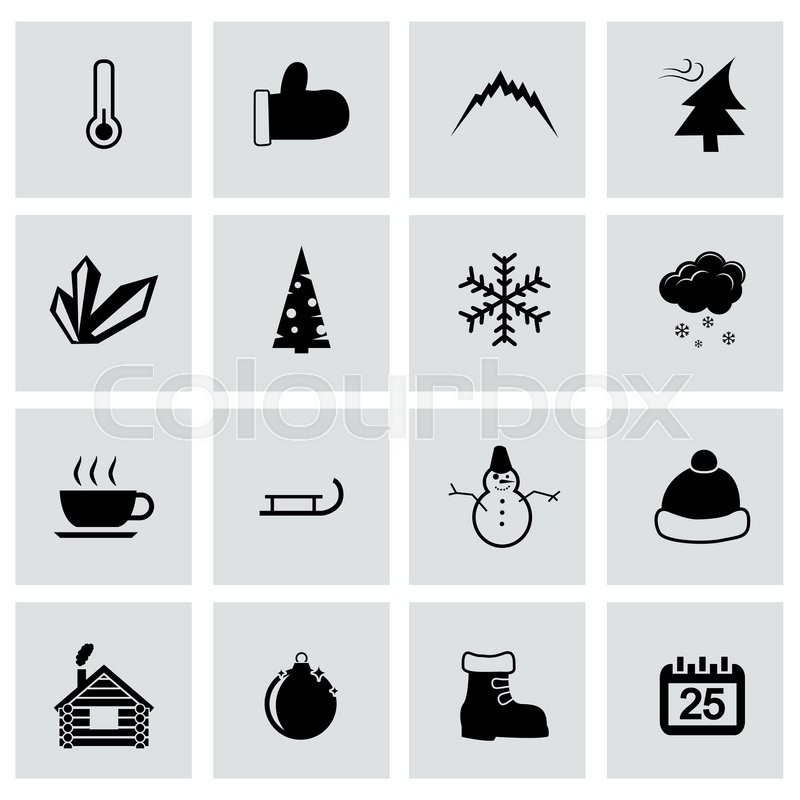 800x800 Vector Black Winter Icon Set On Grey Stock Vector Colourbox