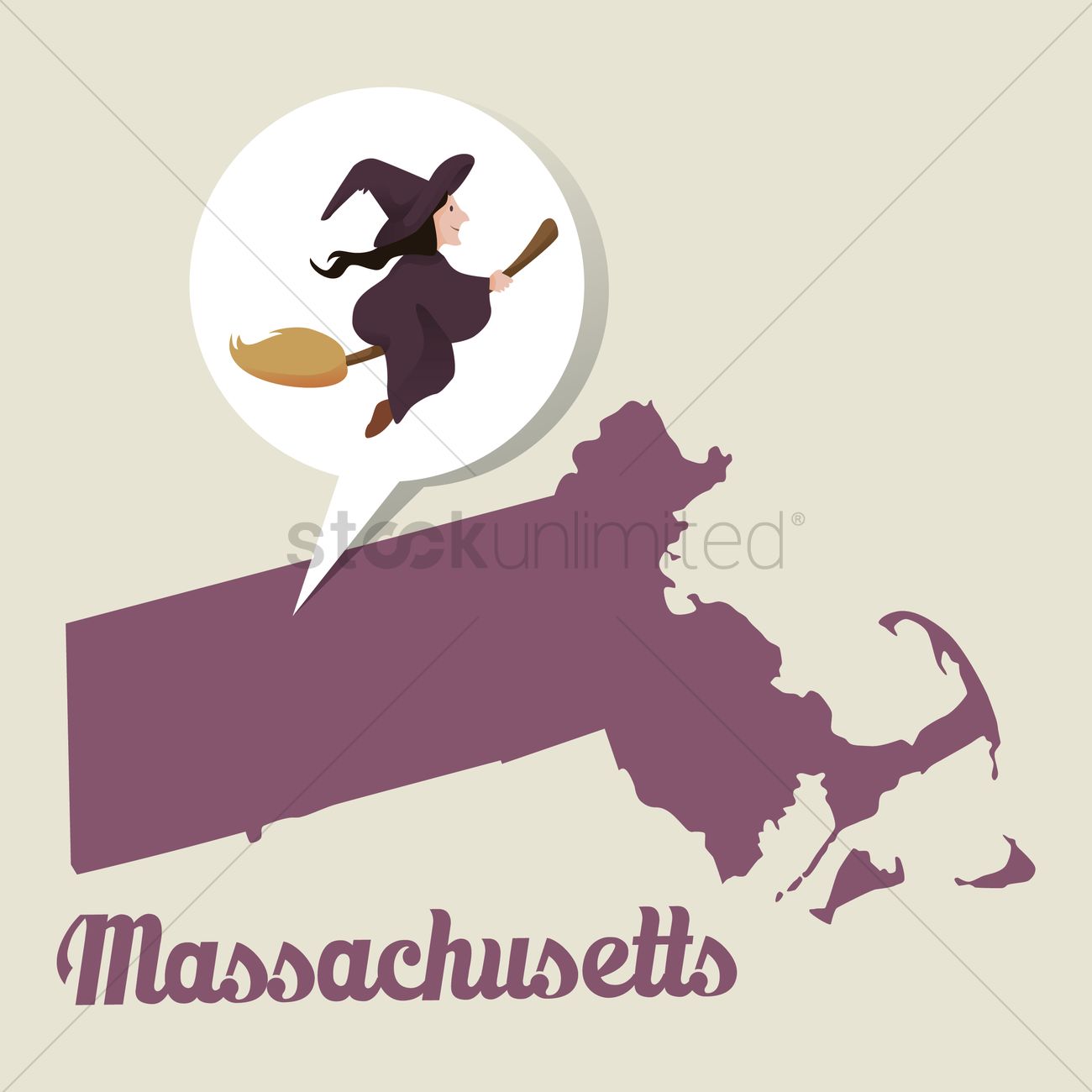 1300x1300 Massachusetts Map With Witch Icon Vector Image