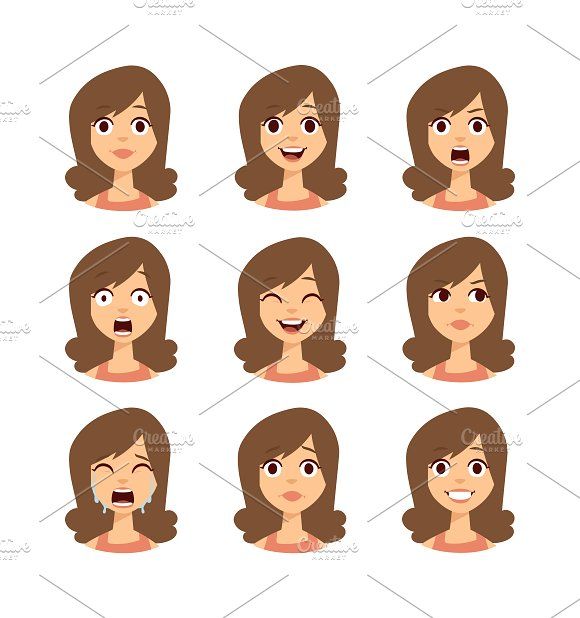 580x618 Woman Emoji Face Vector Icons Graphics Girl Emotion Faces Cartoon