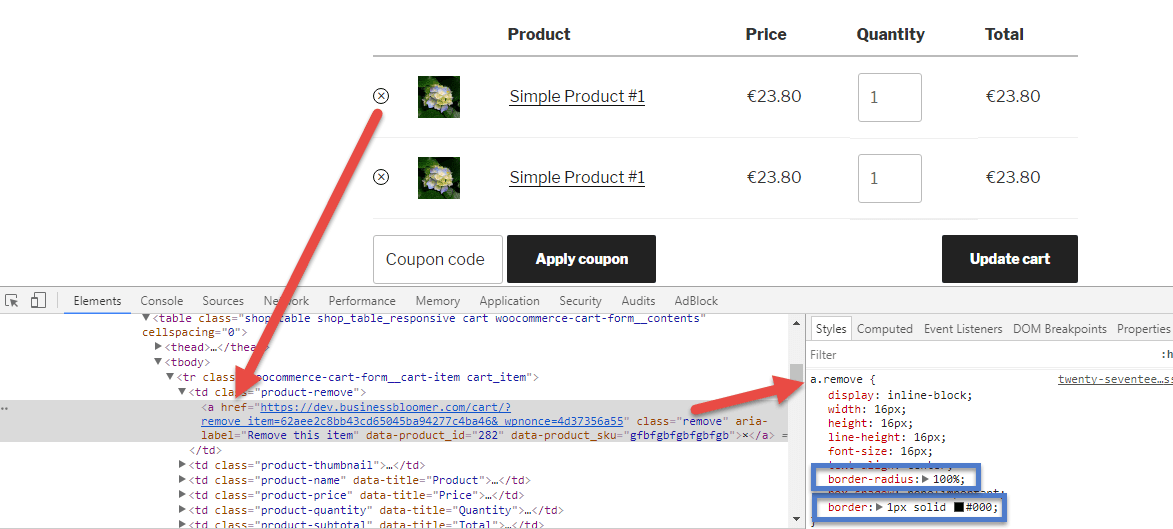 1173x529 Woocommerce Change The Remove This Item Icon Cart