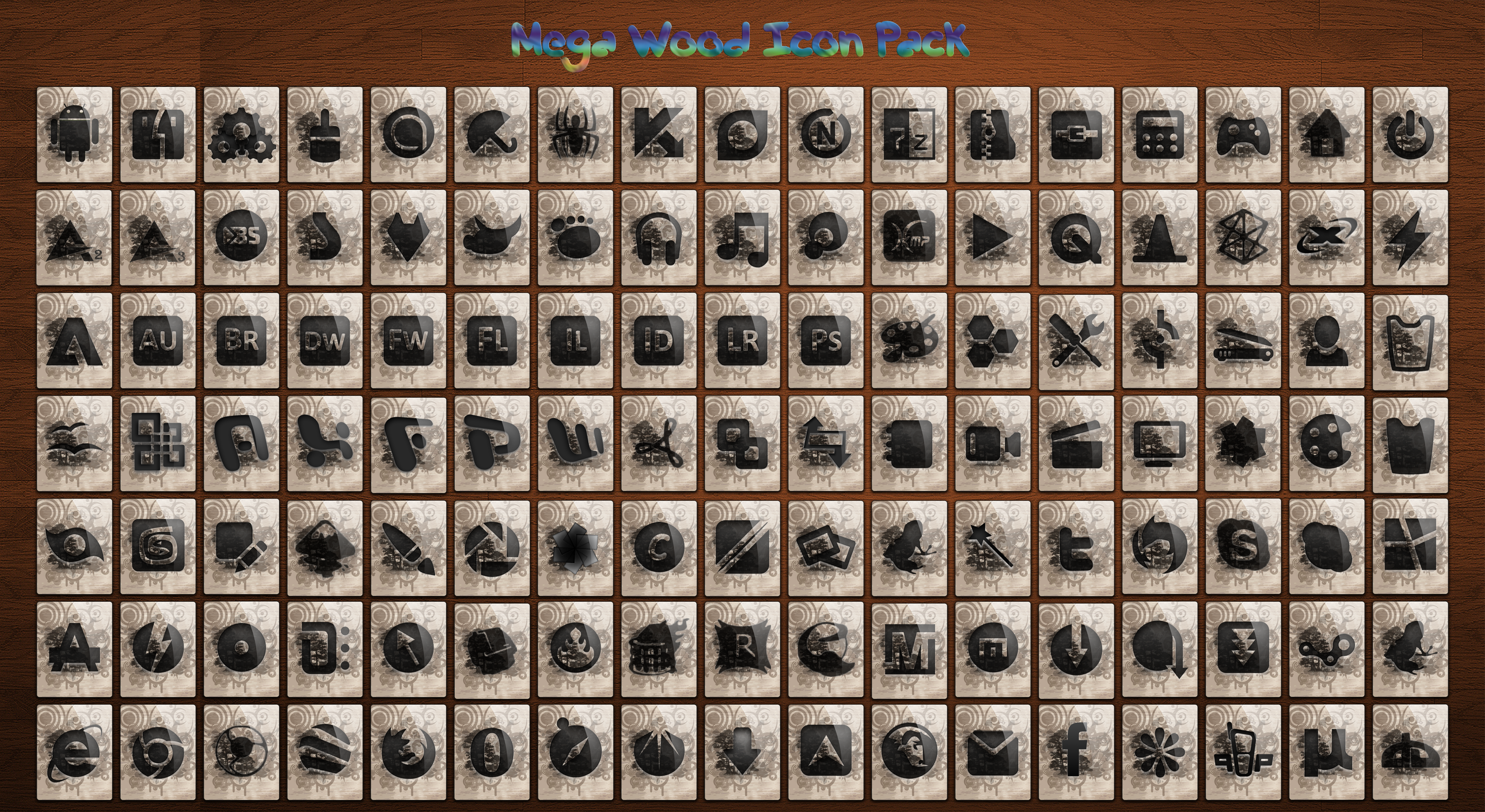3655x2000 Mega Wood Icon Pack
