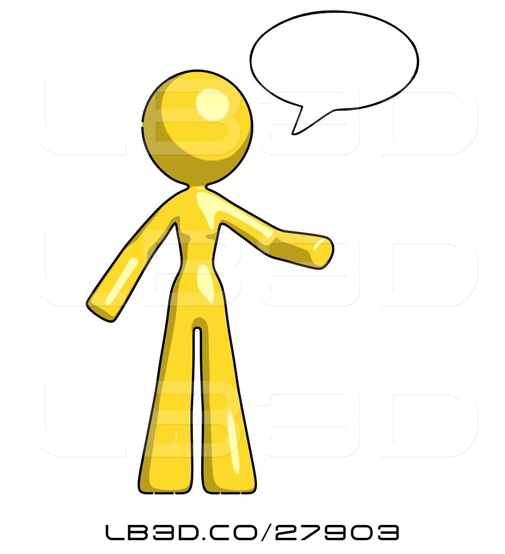 1024x1124 Illustration Of Cartoon Yellow Design Mascot Lady With Word Bubble