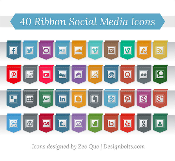 600x553 Free Ribbon Social Media Icons For Wordpress