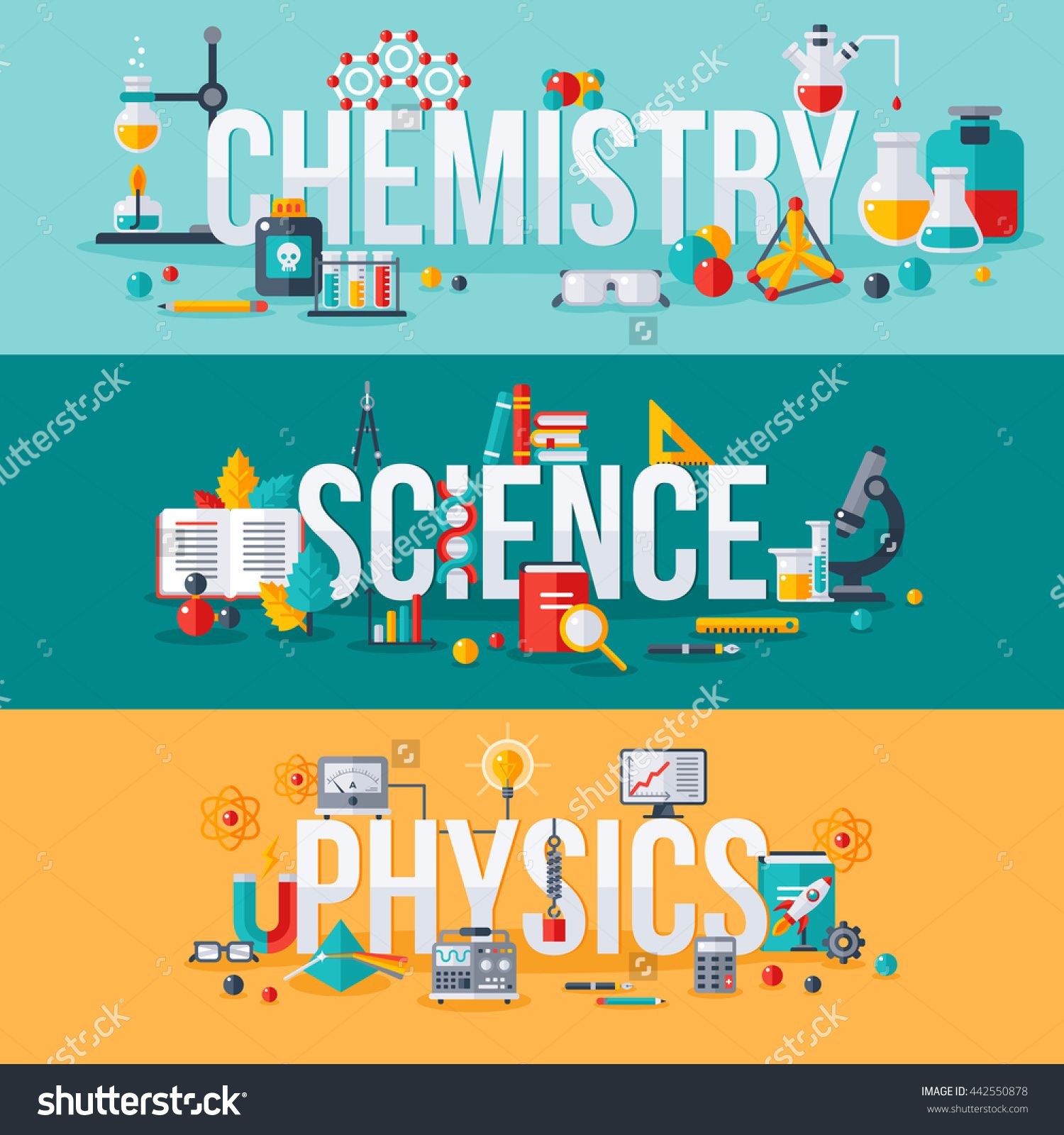 1500x1600 Chemistry, Science, Physics Words With Flat Scientific Icons