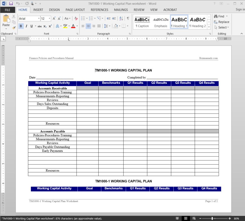 Working Capital Plan Worksheet Template 959x863 Working Capital Plan Worksheet Template