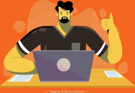 468x324 Working Man Icon Cartoon Character Classical Design Vectors Stock