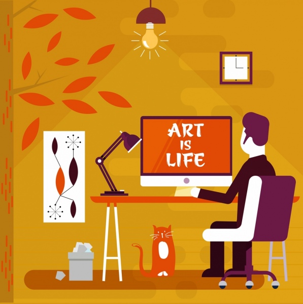 597x600 Art Life Drawing Working Man Icon Colored Cartoon Free Vector