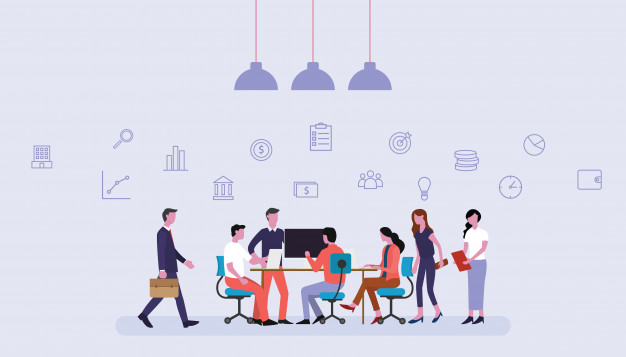 626x357 Business Team Working Together In Office With Financial Icons