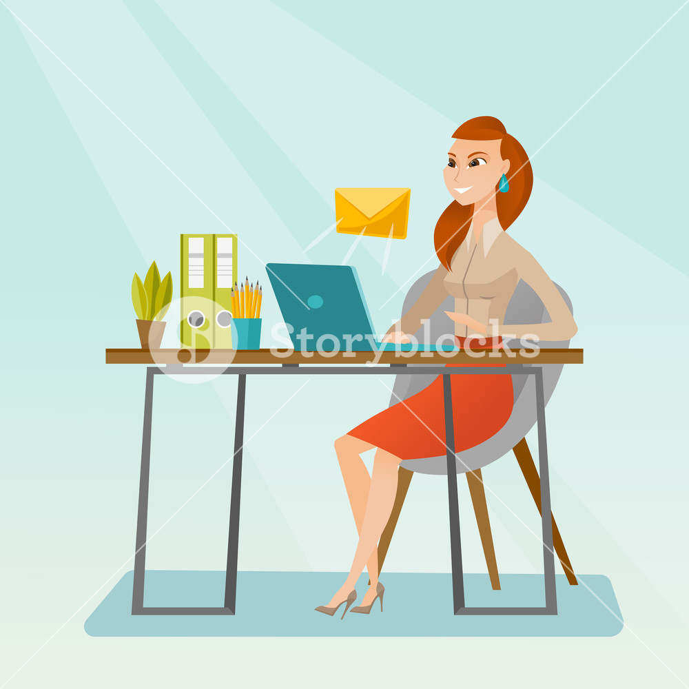 1000x1000 Business Woman Working On A Laptop With Email Icon Business Woman