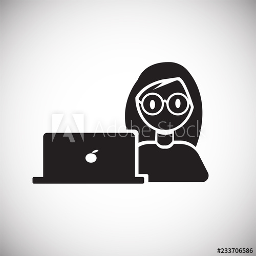 500x500 Woman Working Behind Computer On White Background Icon