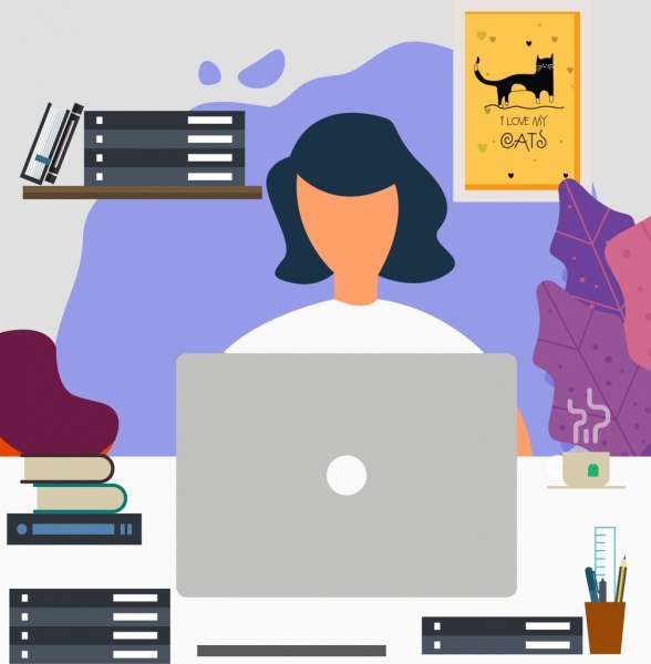 588x600 Work Place Background Working Woman Icon Free Vector In Adobe