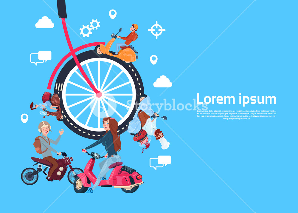 1000x714 Bicycle Wheels People On Scooter, Teamwork Process Concept, Modern