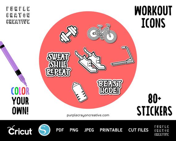 570x459 Workout Icon Stickers Printable Sampler Pack Planner Etsy