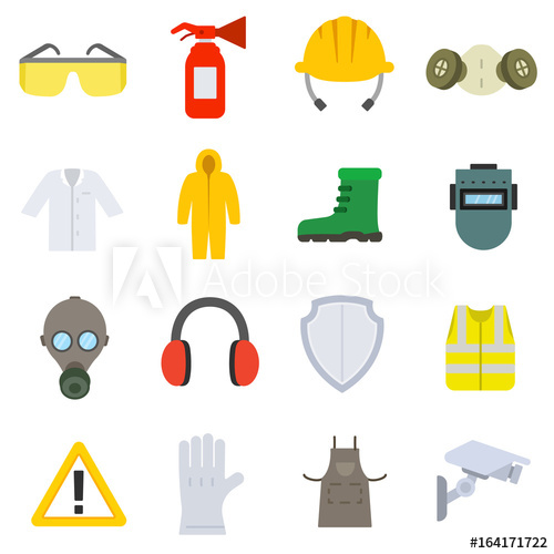 500x500 Work Safety Icon Set In Flat Style Means And Methods