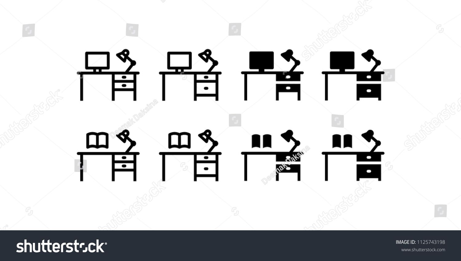 1500x850 Desk Icon Set Working Space Desk, Office, Table, Work, Space