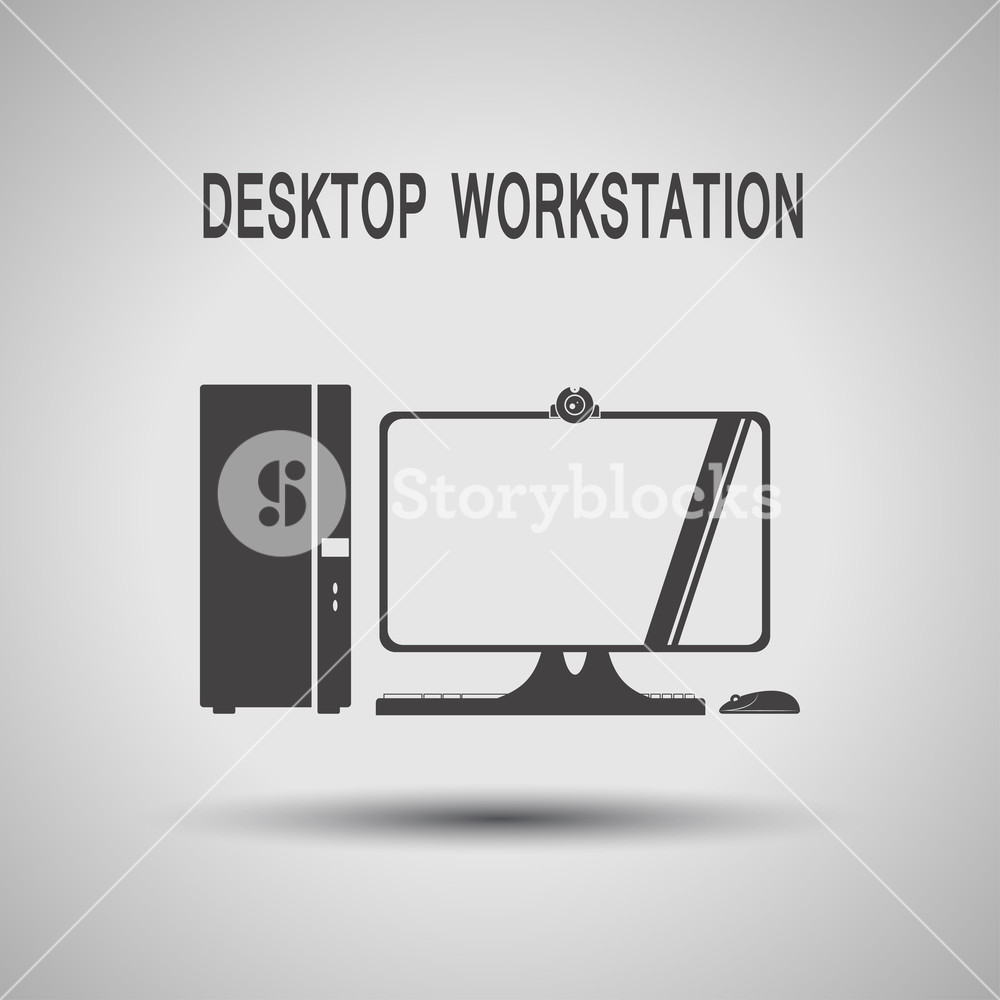1000x1000 Desktop Workstation Gray Silhouette Vector Icon With Shadow