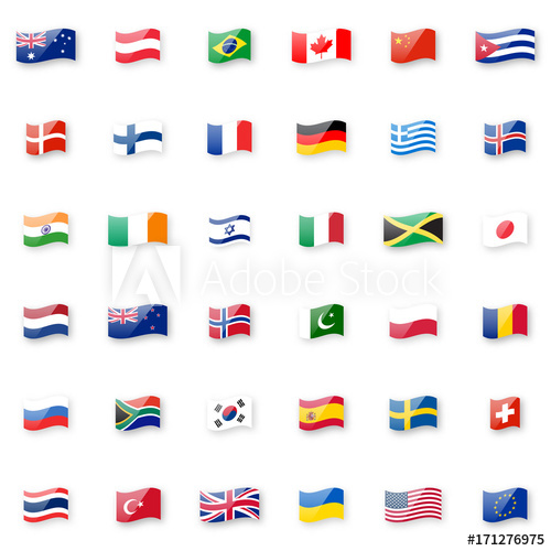 500x500 World Flags Vector Icon Set Shiny Glossy Small Waving Flag Icons