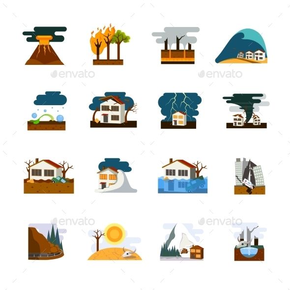 590x590 Natural Disaster Flat Icons Set