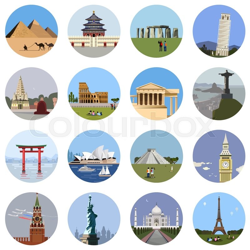 800x800 World Landmarks Flat Icon Set Vector Stock Vector Colourbox
