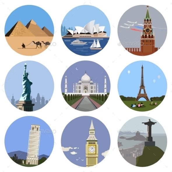 590x590 World Landmarks Flat Icon Set Vector Travel Illustration