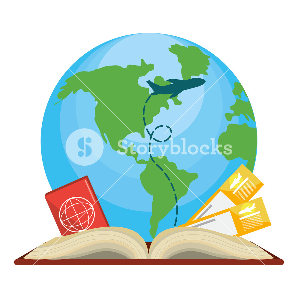 1000x1000 Travel Items And Open Book With World Globe Icon Royalty Free