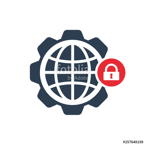 500x500 World Icon With Padlock Sign World Icon And Security, Protection