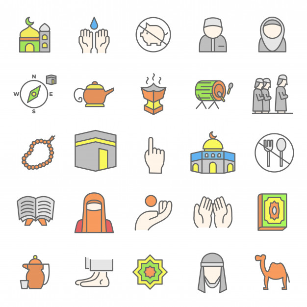 626x626 Set Of Islamic Worship And Arabic Culture Icon Vector Premium