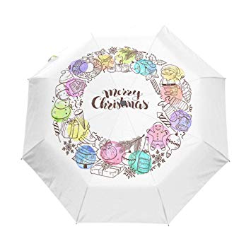 355x355 Auto Open Close Folding Umbrellas Christmas Wreath