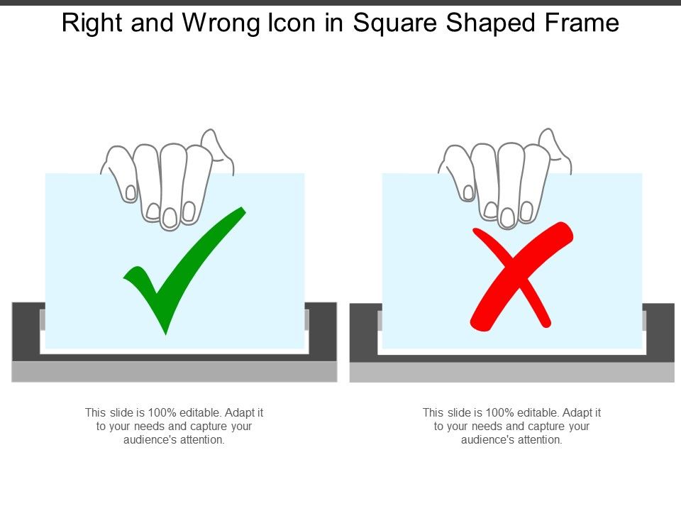 960x720 Right And Wrong Icon In Square Shaped Frame Powerpoint Slide
