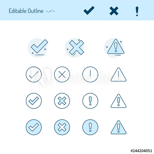 500x500 Correct Incorrect Thin Line Icons, Caution Icon, Right Wrong Icon