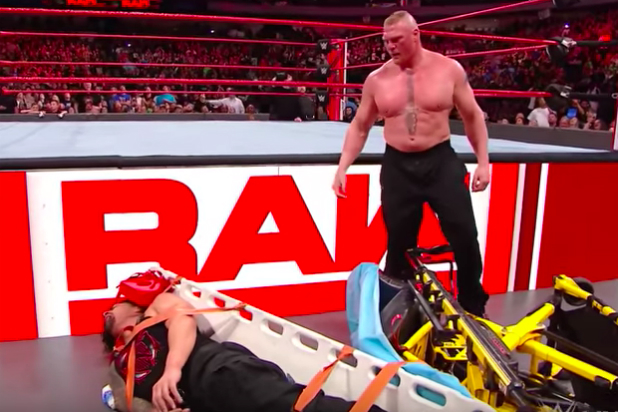 618x412 Watch Brock Lesnar Beat The Hell Out Of Roman Reigns With A Chair