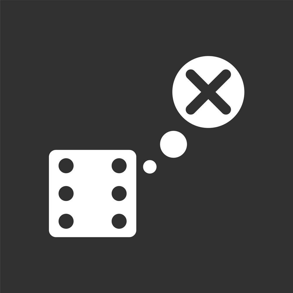 1000x1000 White Icon On Black Background Dice And X Mark Vector