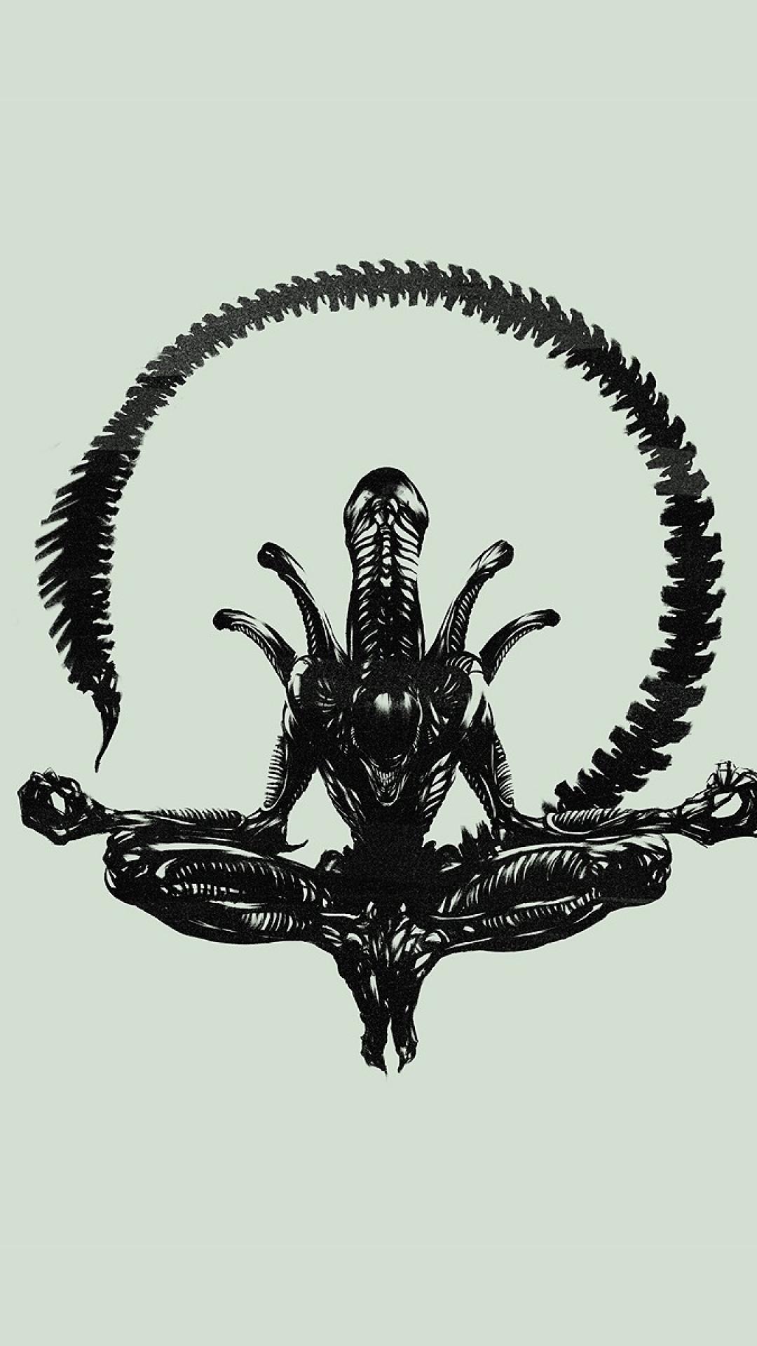 1080x1920 Minimalistic Xenomorph Alien Meditation Wallpaper