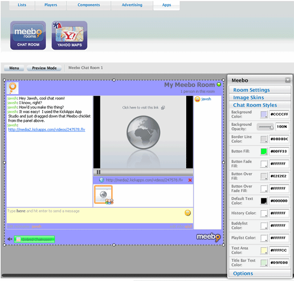 600x572 Kickapps Integrates Meebo, Yahoo Maps Using New App Studio