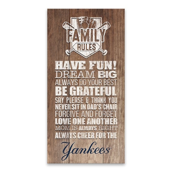 600x600 Shop New York Yankees Family Rules Icon Wood Printed Canvas