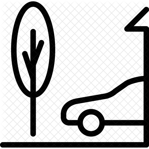 512x512 Front, Yard, Garage, Garden, Tree, Car, Parking Icon Of Line Style