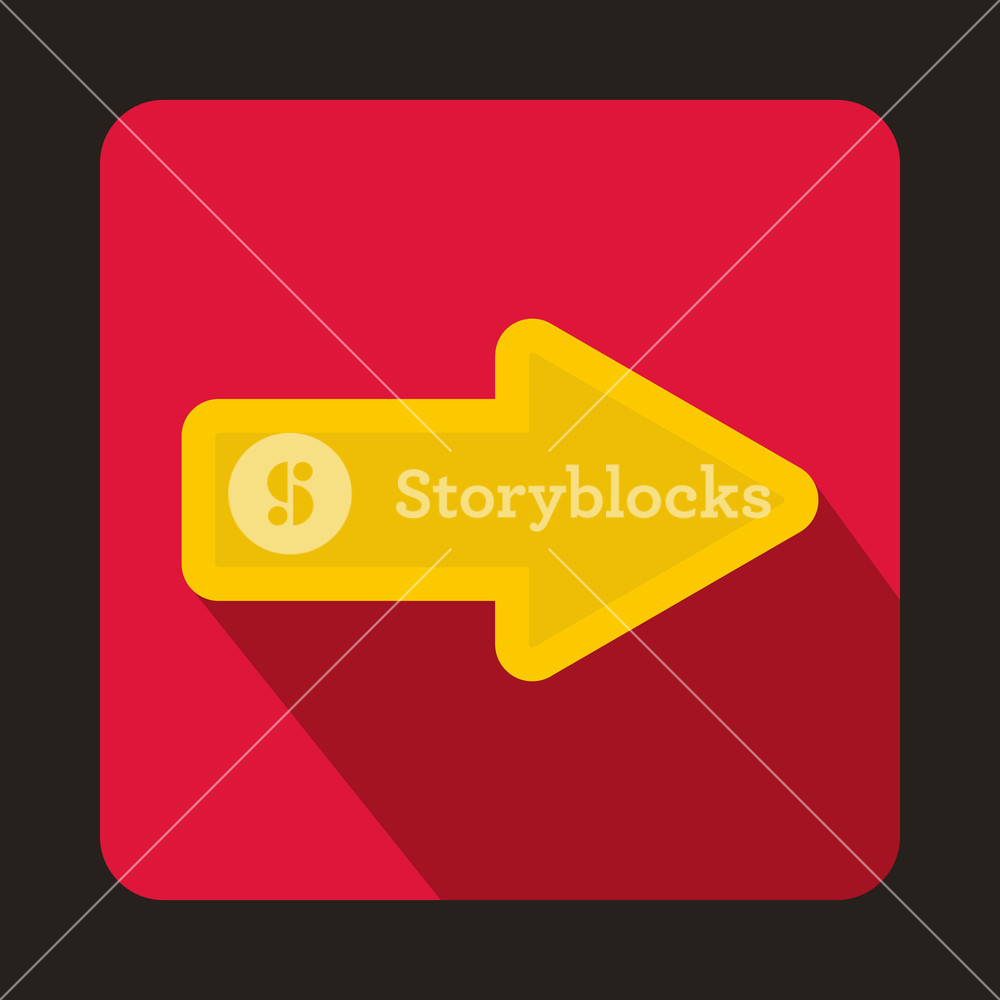 1000x1000 Yellow Arrow On Red Background Icon In Flat Style With Long Shadow