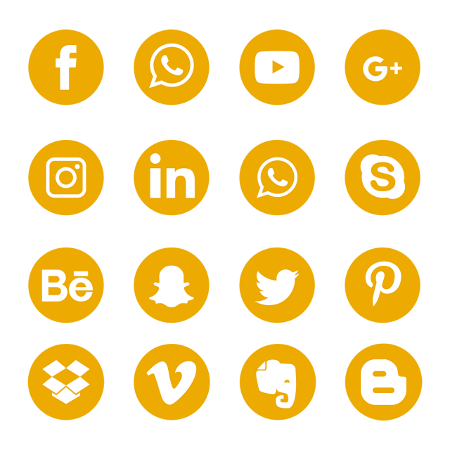 640x640 Yellow Social Media Icons Set Logo Symbol, Social Media Icons