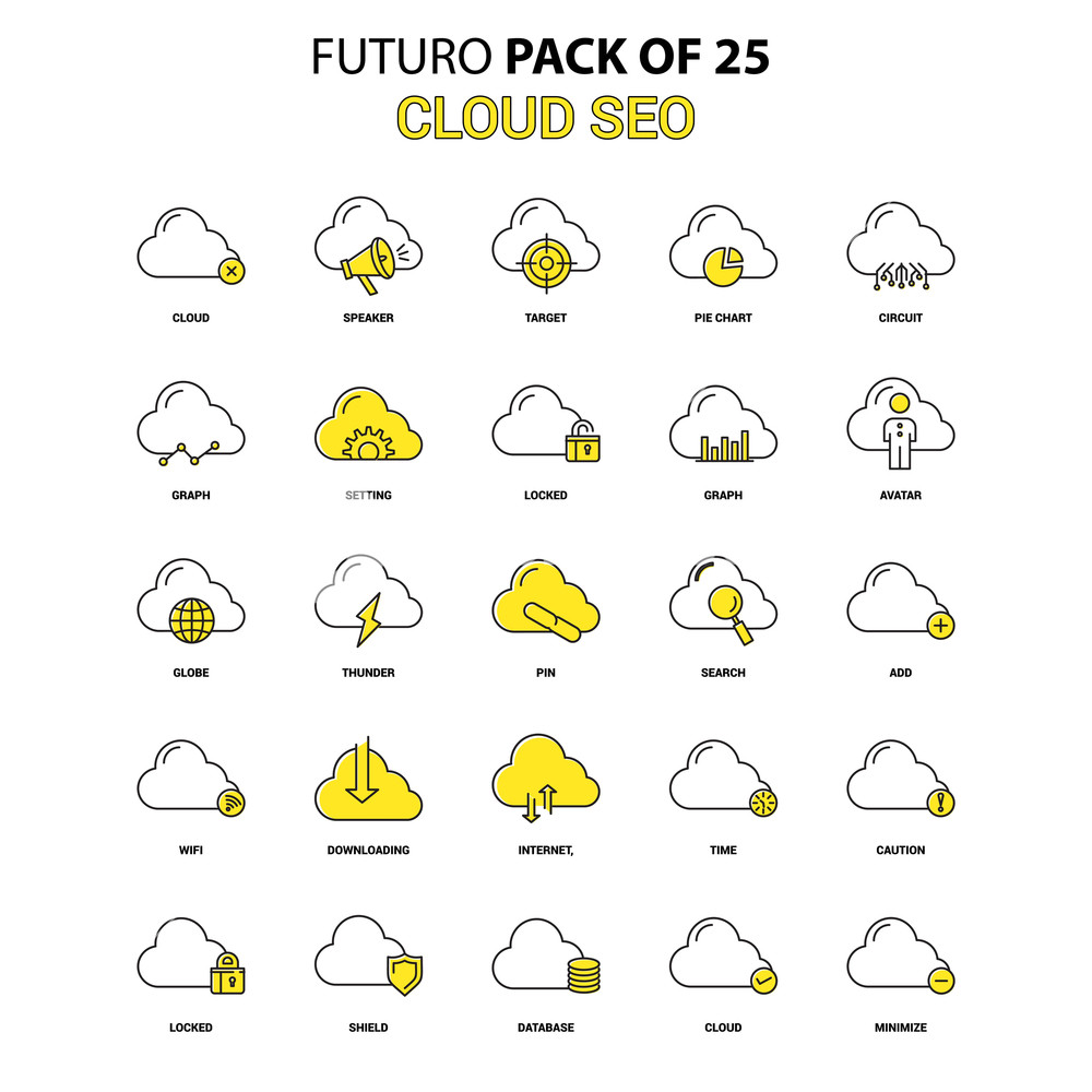 1000x1000 Cloud Seo Icon Set Yellow Futuro Latest Design Icon Pack Royalty