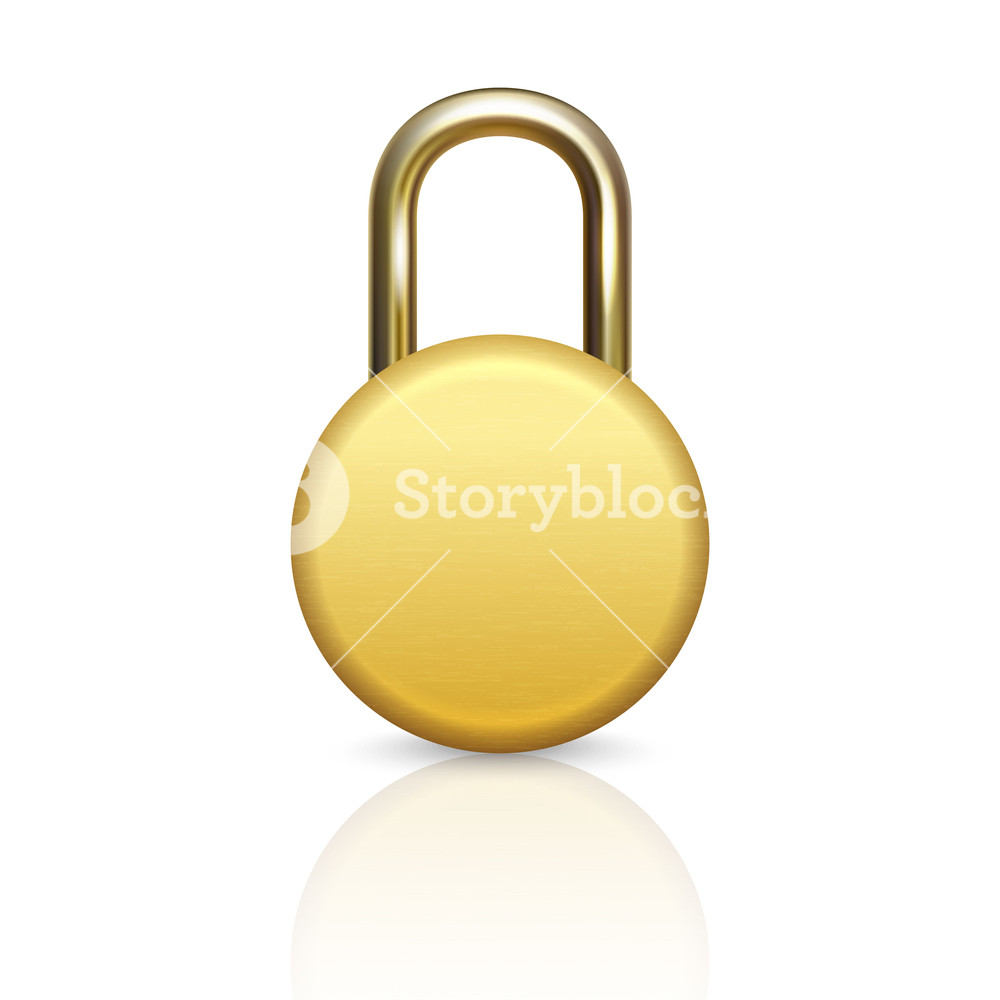 1000x1000 Vector Realistic Closed Circle Metal Golden Padlock Icon
