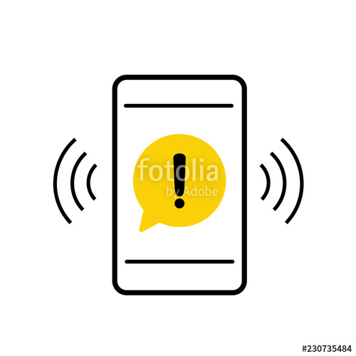 500x500 Mobile Phone Icon With Yellow Danger Warning Attention Sign