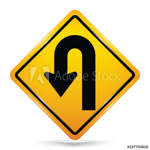 500x500 International U Turn Symbol,yellow Warning Icon On White