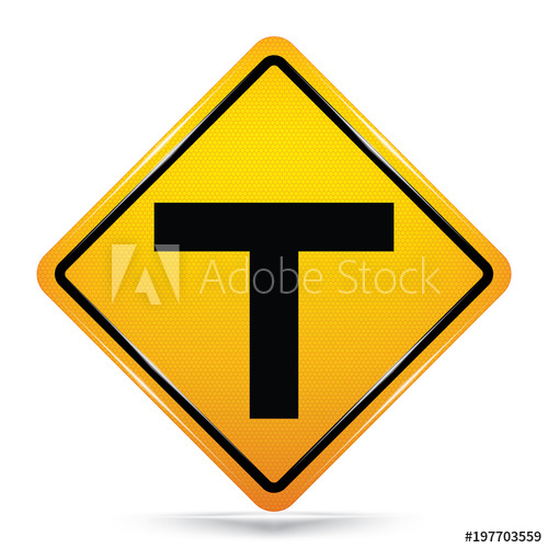 500x500 International Junction Ahead Symbol,yellow Warning Icon On White