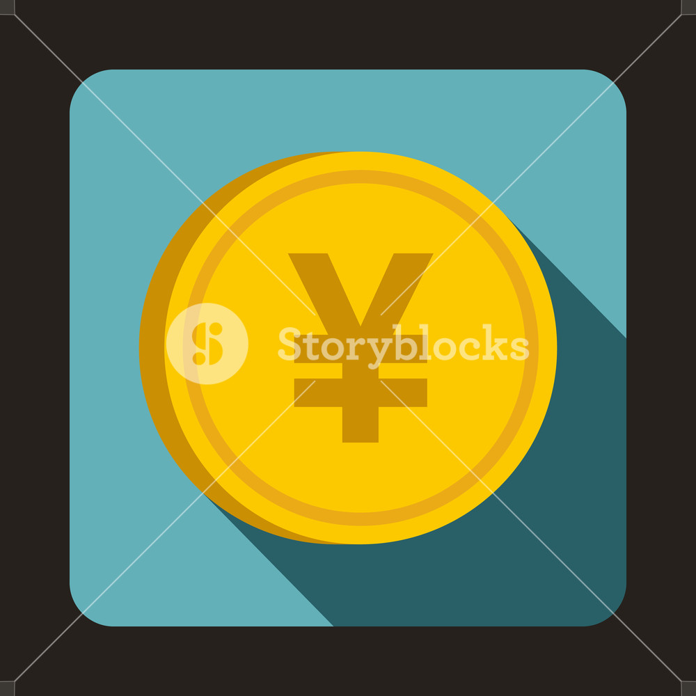 1000x1000 Coin Yen Icon In Flat Style With Long Shadow Monetary Currency